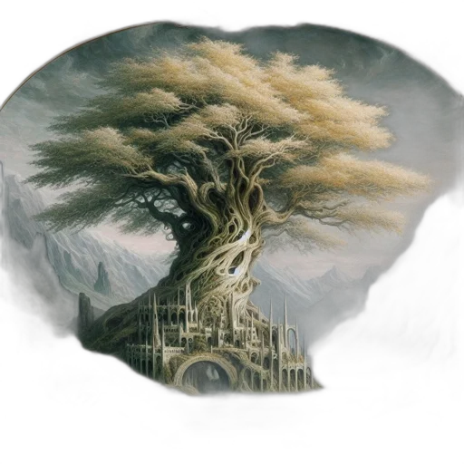 tree, hair, crown, dragon, fantasy art, concept art, photorealistic, watercolor transparent PNG cut-out