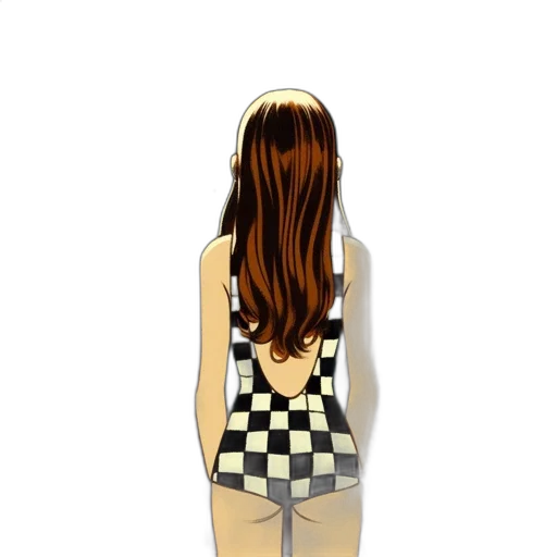 dress, hair, jacket, jewelry, pixel art, cartoon, 3d render, concept art transparent PNG cut-out