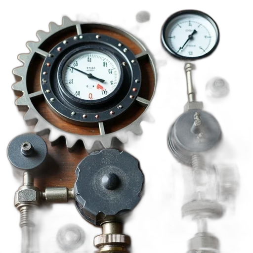 collection, mechanical, parts, including, gear, pressure, gauge, small transparent PNG cut-out