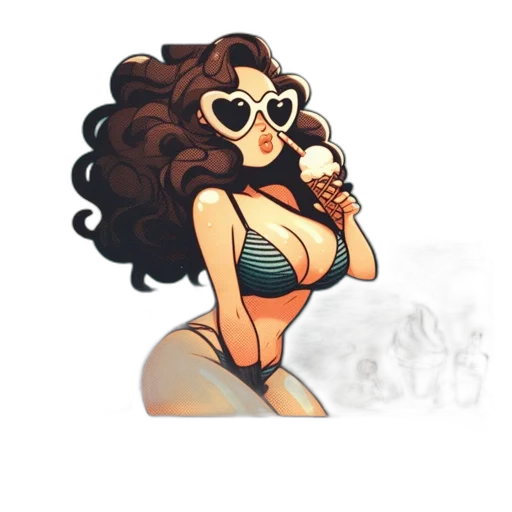 pixel art, cartoon, concept art, comic book art, pastel, earth tones, woman, bikini transparent PNG cut-out