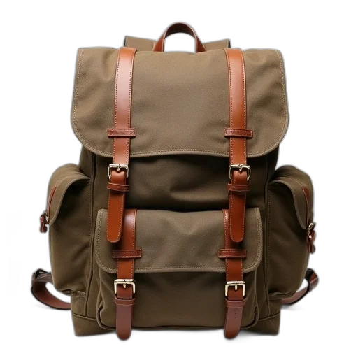 3d render, earth tones, green, canvas, laptop, bag, backpack, vintage transparent PNG cut-out