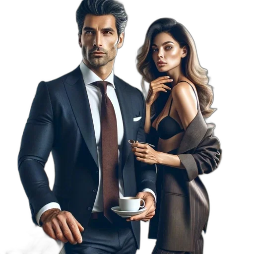 photorealistic, concept art, 3d render, oil painting, elegant, couple, occupies, luxurious transparent PNG cut-out