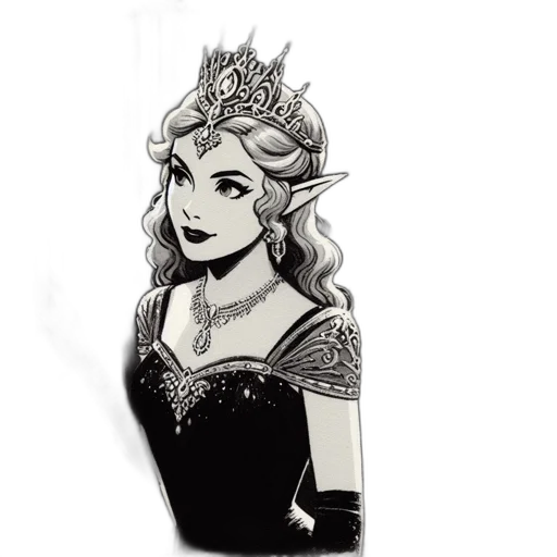 crown, jewelry, dress, staff, fantasy art, concept art, comic book art, pixel art transparent PNG cut-out