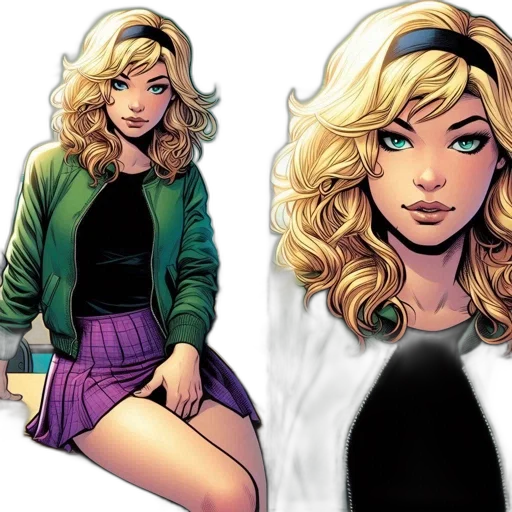 comic book art, concept art, cartoon, young, woman, distinctive, blonde, hair transparent PNG cut-out