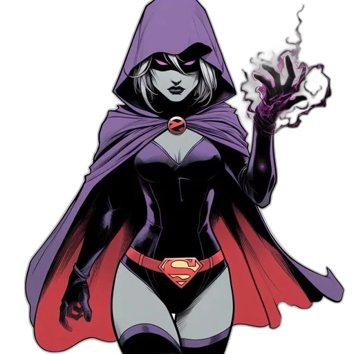 comic book art, concept art, cartoon, dark, female, character, donning, purple transparent PNG cut-out