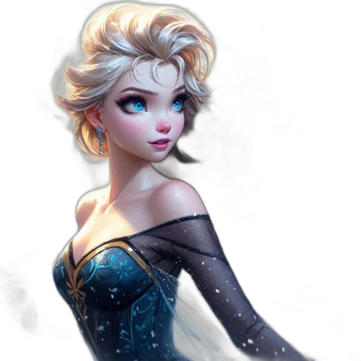 dress, fantasy art, concept art, comic book art, cartoon, snow, blue, dark transparent PNG cut-out