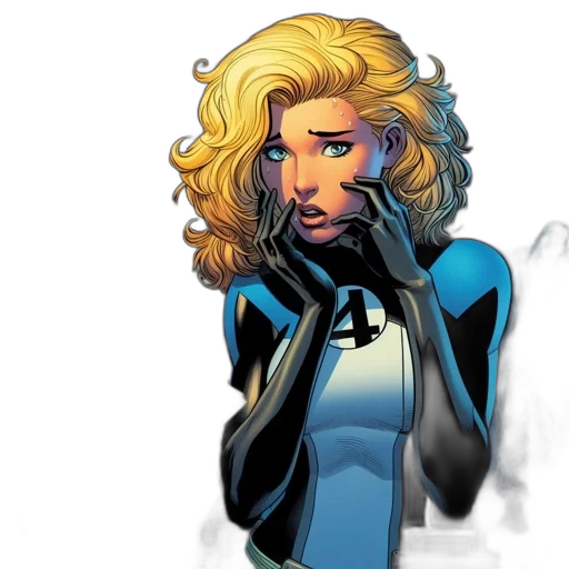 comic book art, concept art, cartoon, female, superhero, blonde, hair, blue transparent PNG cut-out