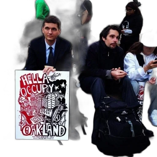 jacket, man, holds, sign, says, hella, occupy, oakland transparent PNG cut-out