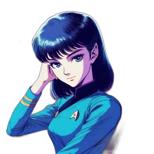 face, staff, jacket, robot, vaporwave, anime, comic book art, concept art transparent PNG cut-out