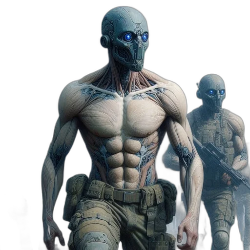 mask, creature, robot, concept art, cyberpunk, comic book art, fantasy art, group transparent PNG cut-out