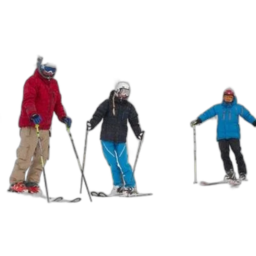 staff, 3d render, snow, three, skiers, colorful, jackets, helmets transparent PNG cut-out