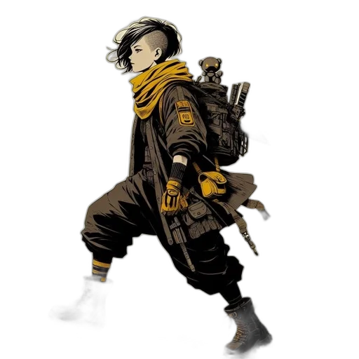 jacket, weapon, staff, sword, concept art, comic book art, pixel art, fantasy art transparent PNG cut-out