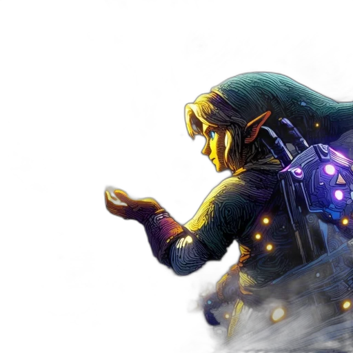 concept art, fantasy art, 3d render, outer space, golden, character, resembling, link transparent PNG cut-out