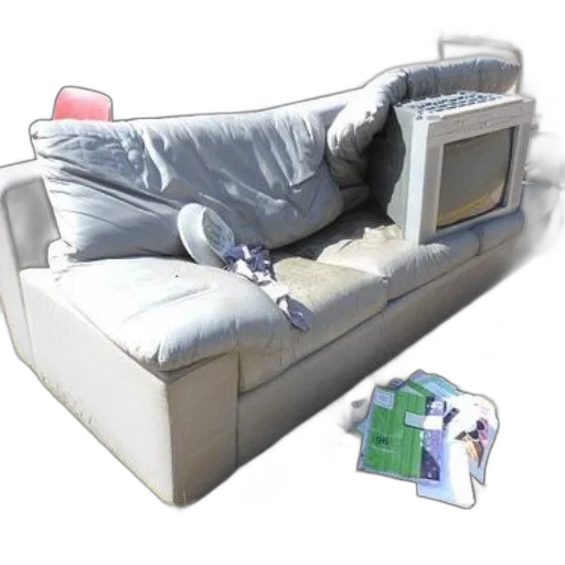 furniture, robot, 3d render, concept art, photorealistic, beige, couch, sits transparent PNG cut-out