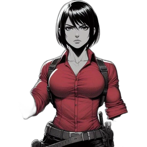 jacket, staff, dress, comic book art, concept art, cartoon, anime, red transparent PNG cut-out