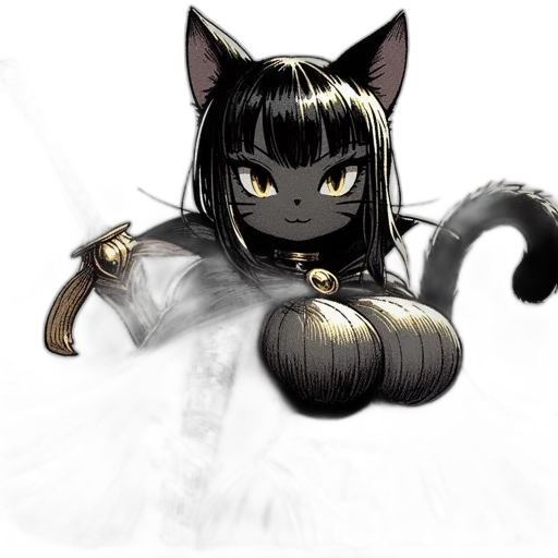 staff, fantasy art, concept art, pixel art, anime, monochrome, dark, feline-featured transparent PNG cut-out