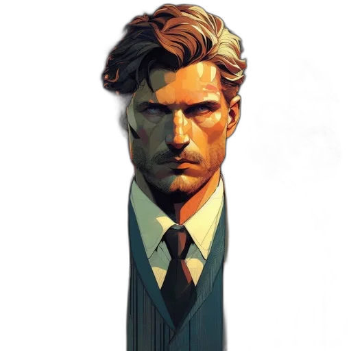 staff, face, jacket, concept art, comic book art, pixel art, fantasy art, earth tones transparent PNG cut-out