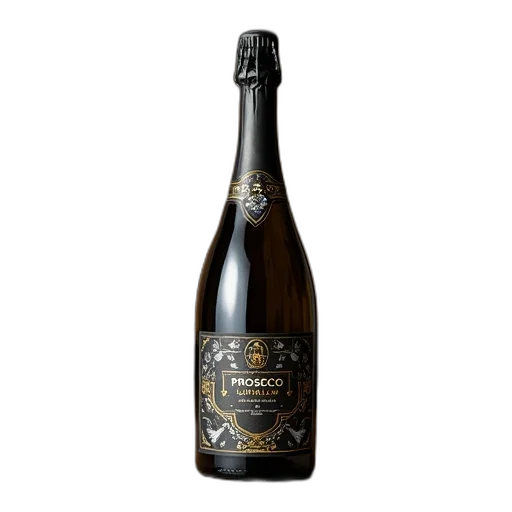bottle, prosecco, ultra, low, standing, upright, wooden, surface transparent PNG cut-out