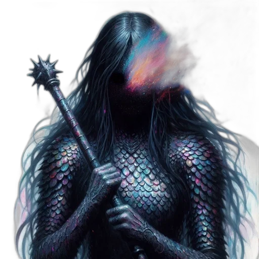 creature, hair, dress, mask, fantasy art, concept art, cyberpunk, comic book art transparent PNG cut-out