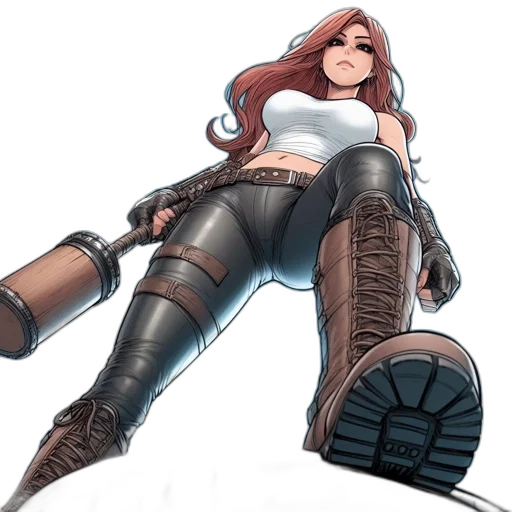 weapon, comic book art, concept art, fantasy art, cyberpunk, earth tones, woman, fiery transparent PNG cut-out