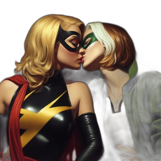 comic book art, concept art, photorealistic, two, superheroes, one, black, yellow transparent PNG cut-out