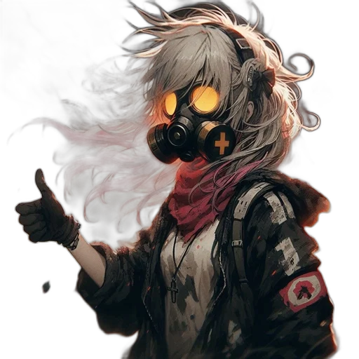 mask, jacket, face, weapon, concept art, cyberpunk, anime, comic book art transparent PNG cut-out