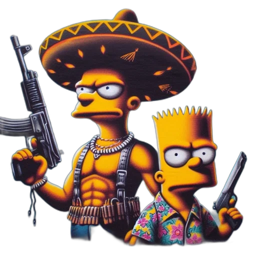 weapon, pixel art, concept art, 3d render, cartoon, two, iconic, simpsons transparent PNG cut-out