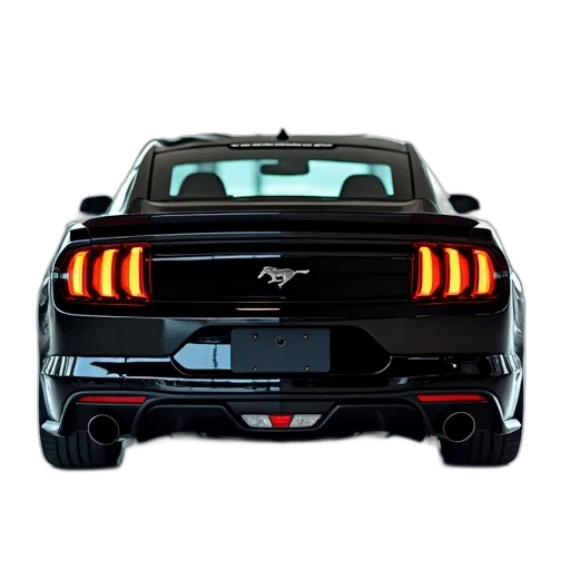 car, black, mustang, shiny, finish, parked, showroom, positioned transparent PNG cut-out
