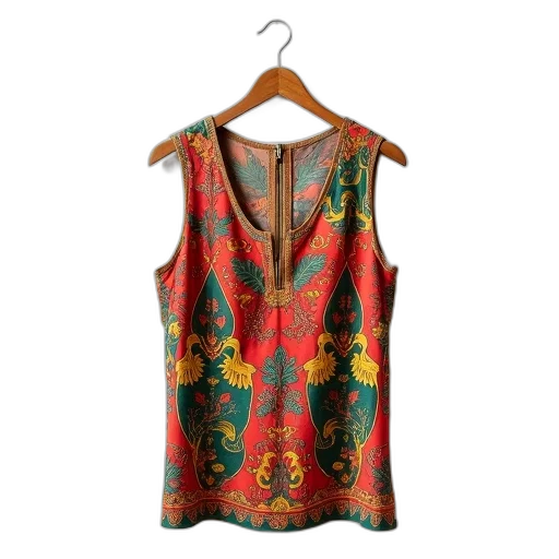 dress, jacket, colorful, patterned, sleeveless, top, zipper, back transparent PNG cut-out
