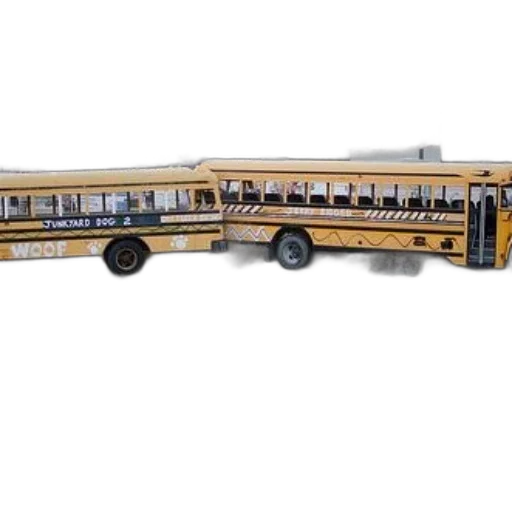 car, 3d render, two, yellow, school, buses, one, labeled transparent PNG cut-out