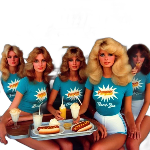 food, vaporwave, five, women, wearing, matching, pumpies, bar transparent PNG cut-out