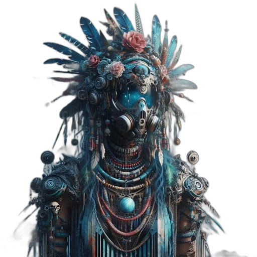 mask, robot, jewelry, face, concept art, fantasy art, cyberpunk, 3d render transparent PNG cut-out