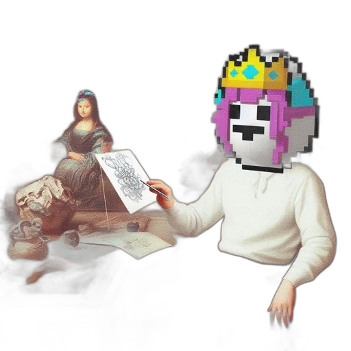 crown, robot, mask, creature, pixel art, concept art, vaporwave, 3d render transparent PNG cut-out