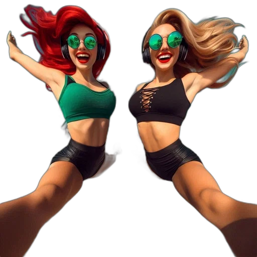 3d render, photorealistic, concept art, pixel art, two, women, wearing, sunglasses transparent PNG cut-out
