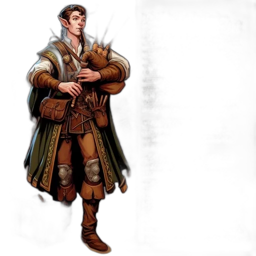 jacket, staff, sword, concept art, fantasy art, comic book art, watercolor, earth tones transparent PNG cut-out