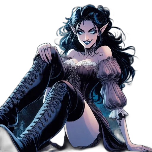 comic book art, concept art, fantasy art, cartoon, woman, elven, ears, wears transparent PNG cut-out