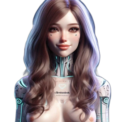 robot, dress, face, jewelry, cyberpunk, fantasy art, concept art, 3d render transparent PNG cut-out