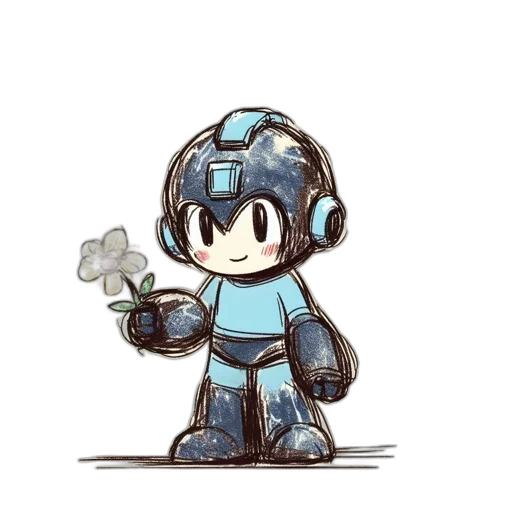 robot, weapon, staff, concept art, watercolor, pixel art, cartoon, blue transparent PNG cut-out