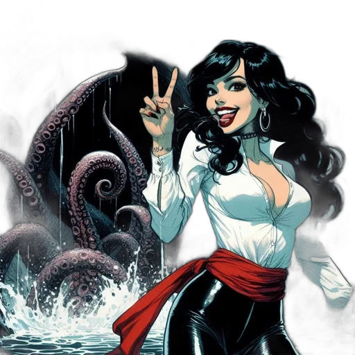 comic book art, fantasy art, concept art, cartoon, underwater, woman, playful, expression transparent PNG cut-out