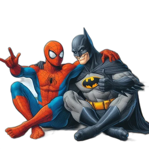 comic book art, concept art, two, renowned, comic, characters, spider-man, batman transparent PNG cut-out
