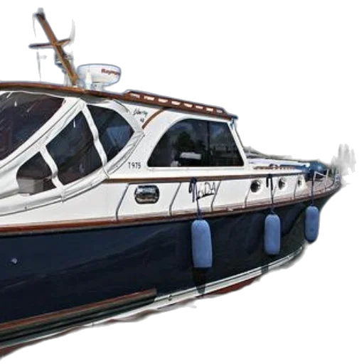 3d render, photorealistic, concept art, sleek, dark, blue, white, boat transparent PNG cut-out