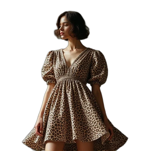 dress, theia, leopard, print transparent PNG cut-out