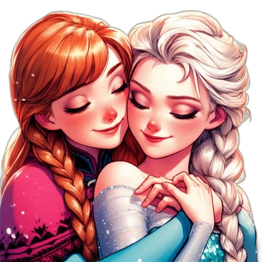 comic book art, fantasy art, cartoon, concept art, snow, two, animated, females transparent PNG cut-out