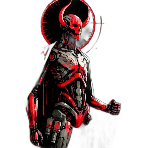 comic book art, concept art, pixel art, fantasy art, red, dark, menacing, figure transparent PNG cut-out