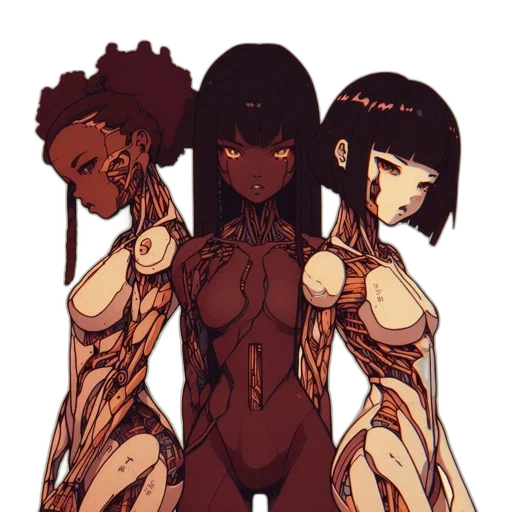 robot, dress, concept art, cyberpunk, anime, fantasy art, earth tones, dark transparent PNG cut-out