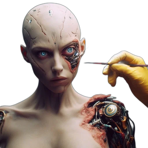 robot, cyberpunk, concept art, photorealistic, 3d render, outer space, humanoid, cyborg transparent PNG cut-out