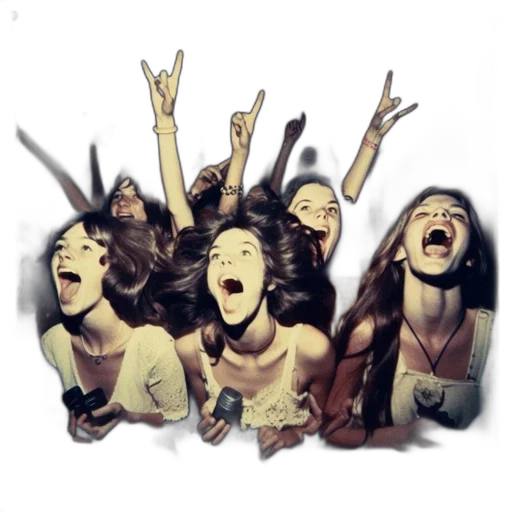 photorealistic, comic book art, cartoon, concept art, group, young, women, concert transparent PNG cut-out