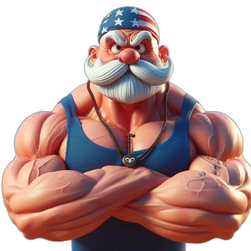 3d render, concept art, photorealistic, cartoon, muscular, man, american, flag transparent PNG cut-out