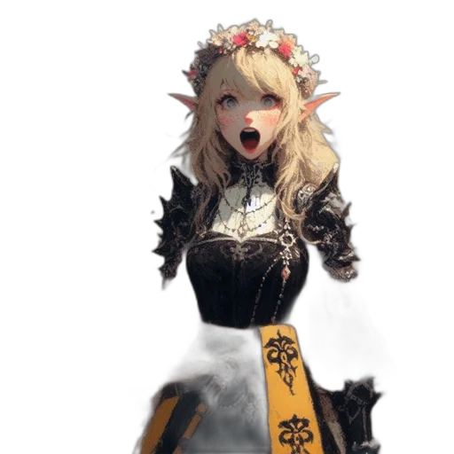 dress, staff, dragon, crown, concept art, fantasy art, 3d render, anime transparent PNG cut-out