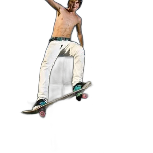 staff, 3d render, concept art, photorealistic, cartoon, shirtless, skateboarder, white transparent PNG cut-out